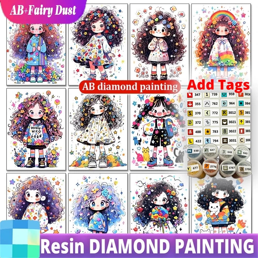 Resin Fairy Dust AB Diamond Painting Kawaii Star Girl Q Edition Character Picture DIY Mosaic Embroidery Cross Stitch Set Home De