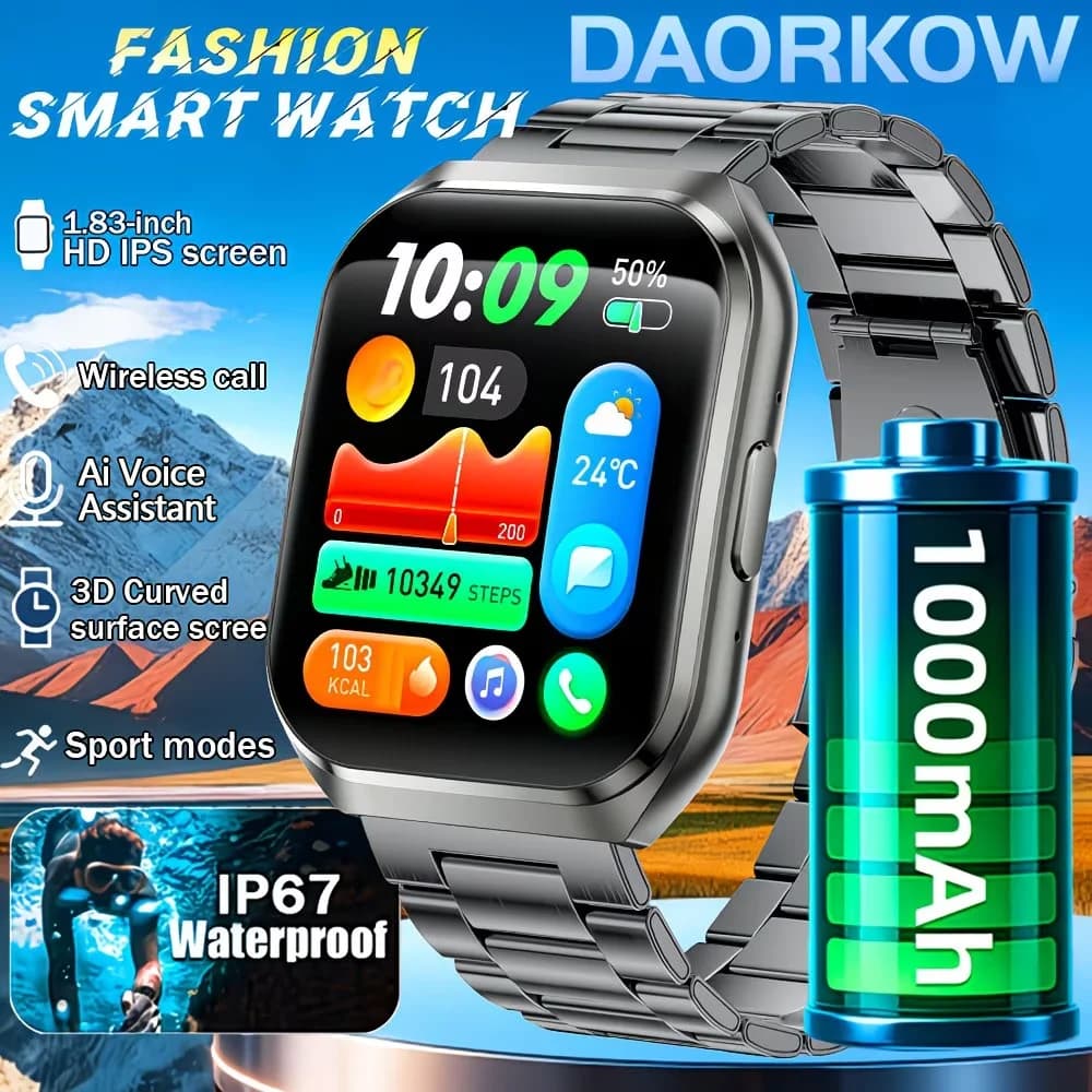 New Military Smartwatch from Exterior 2026 for Man, 1,83''' AMOLED Display, Waterproof IP67, 1000mAh Super Large Battery, Wireless Calls, Sports Watch