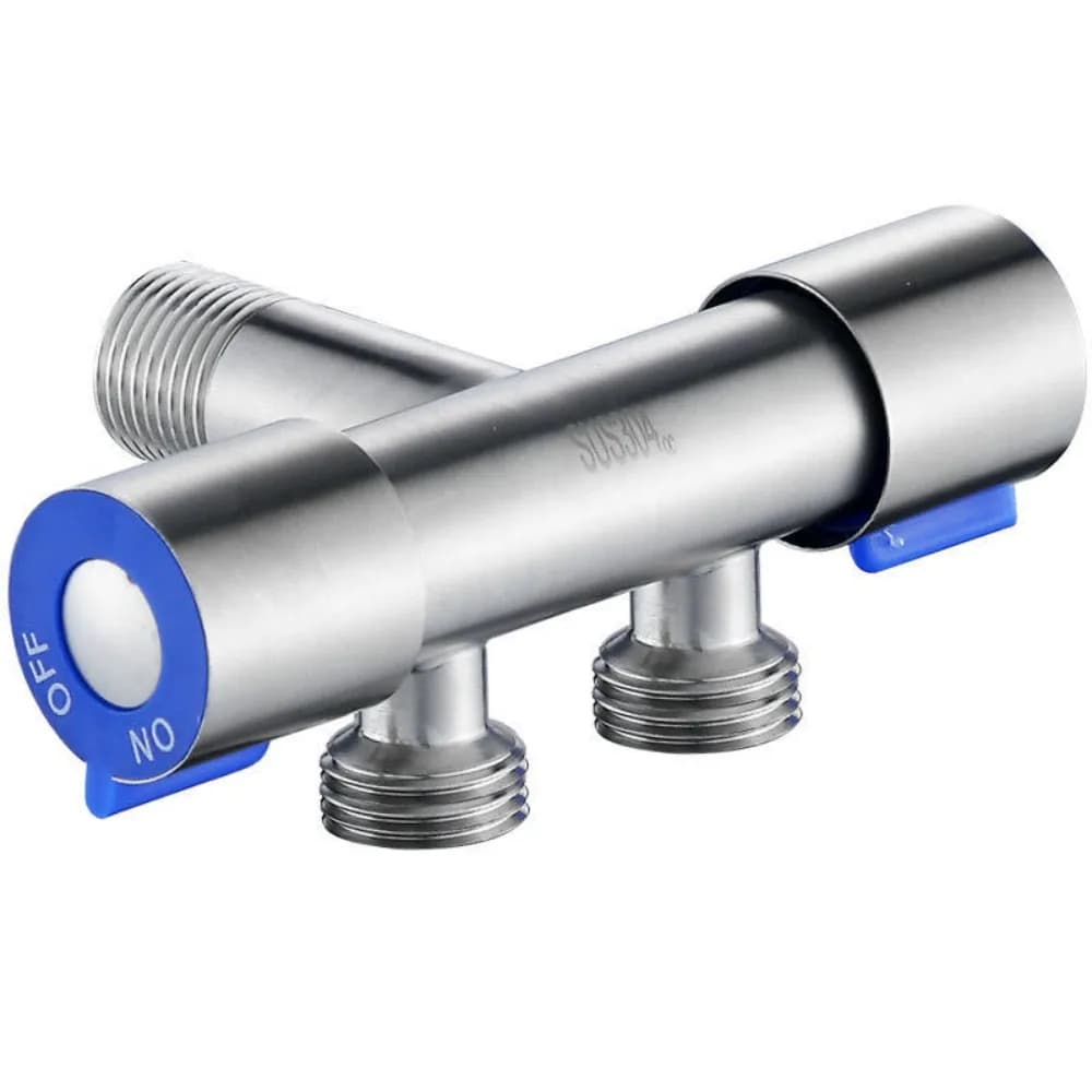 Rubinetto Angolare per Bagno e Lavatrice, Acqua Fredda, 1 Ingresso 2 Uscite, in Acciaio Inox 304