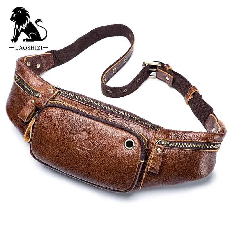 Borsello da Uomo in Vera Pelle Laoshizi, Marsupio Multifunzione alla Moda, Borsa a Tracolla Sportiva Casual in Pelle, Borsa da Viaggio per Telefono
