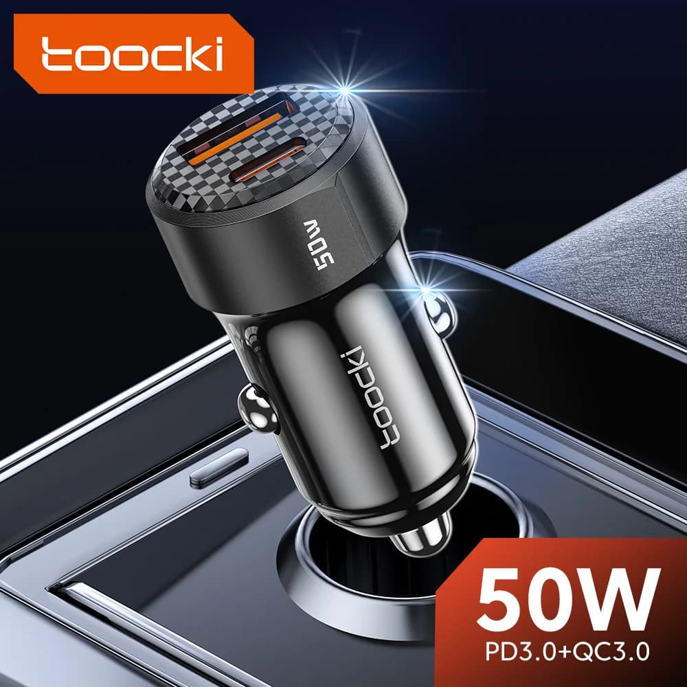 Toocki Caricabatteria per auto USB Ricarica rapida 50W PD Tipo C Ricarica rapida USB C Caricatore per telefono per auto 12v 24v per iPhone 1413 12 Xiaomi 13 12