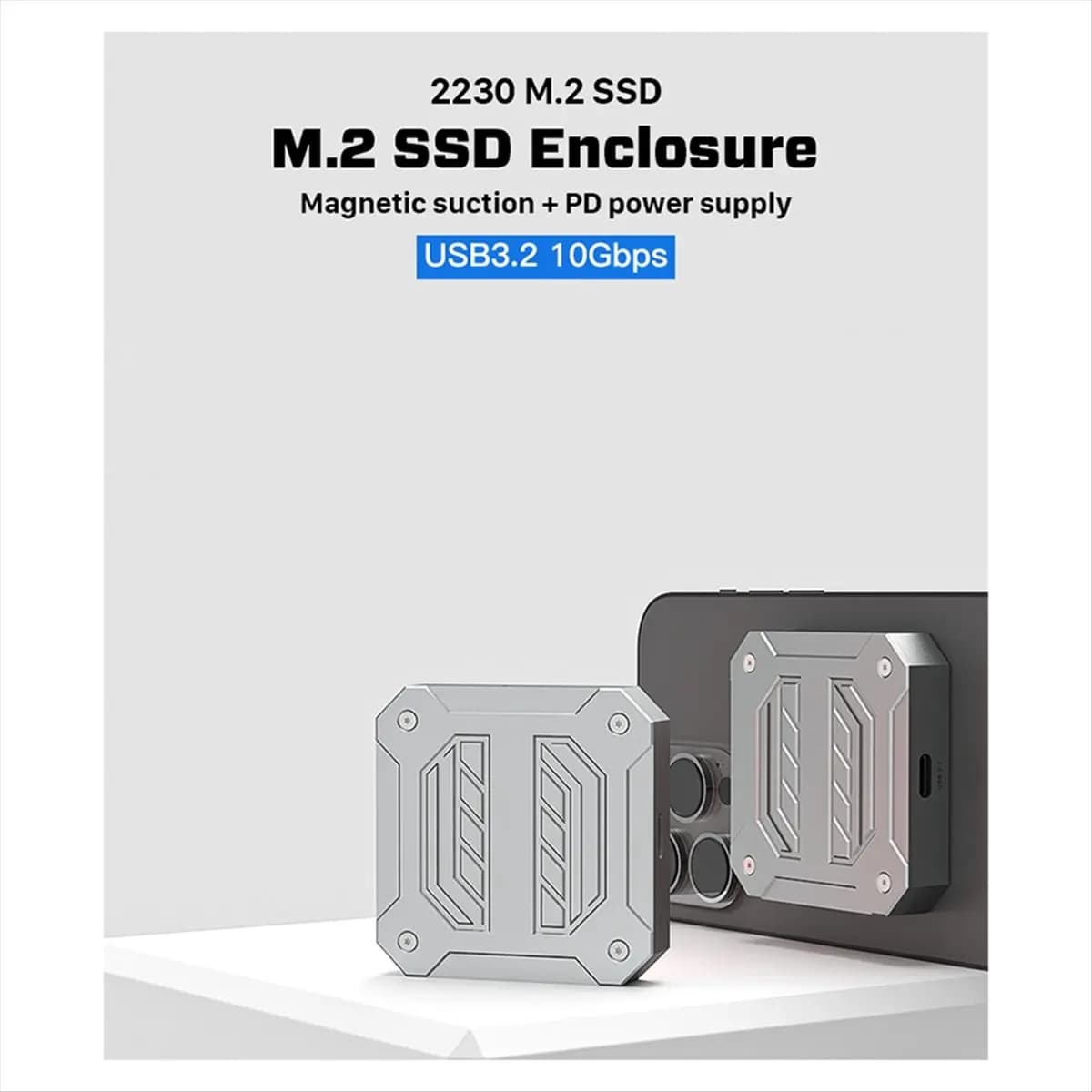 AA86 Mini Case Magnetico per SSD M.2 2230, Enclosure NVMe 10Gbps, Adattatore Esterno M.2 a USB Type-C per SSD PCIe A