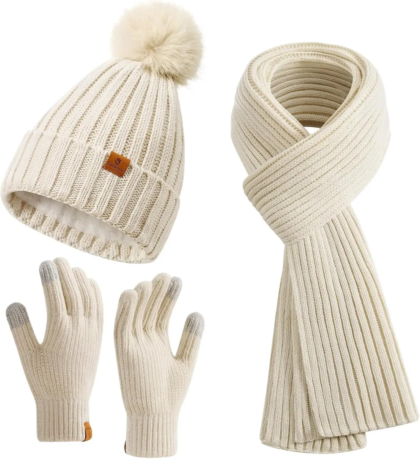 Women winter gloves and scarf set with pompon for cold season