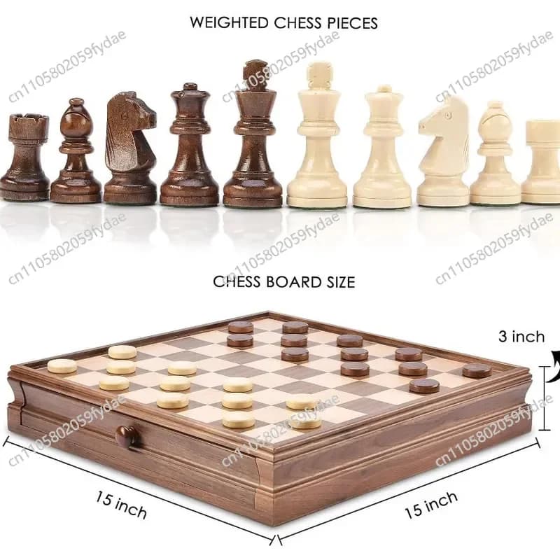 New Walnut Solid Wood Chess Checkers Set Drawer/high-end Solid Wood Chess Box/WOODEN