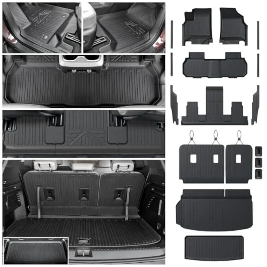 Set Tappetini per Auto e Tappeto Bagagliaio per GMC Acadia 7 Posti 2024 2025 2026, Accessori Auto, Tappetino Bagagliaio in TPE per Tutte le Stagioni