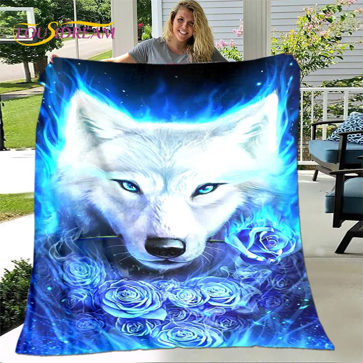 Coperta 3D Wolf Spirit Fenrir Moon Dream Animal, coperta di flanella, coperta calda per divano letto soggiorno camera da letto