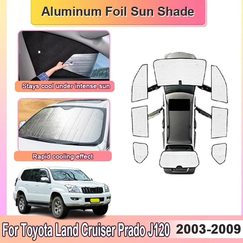 Parasole per Toyota Land Cruiser Prado J120 2003~2009, visiere parasole per auto, protezione completa del parabrezza, protezione della privacy, accessori anti-UV