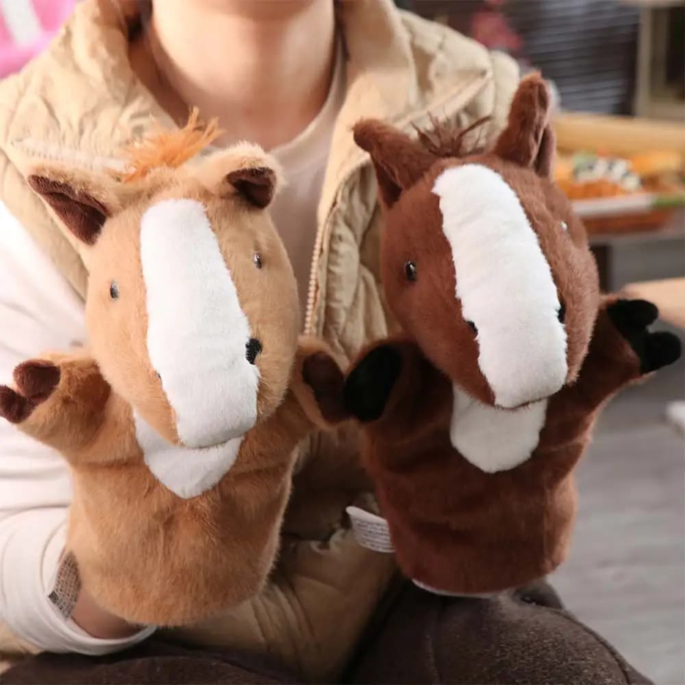 Storytelling Animal Horse Hand Puppet Soft Early Education Hand Finger Story Puppet 25cm Simulation Stuffed Horse Interactive