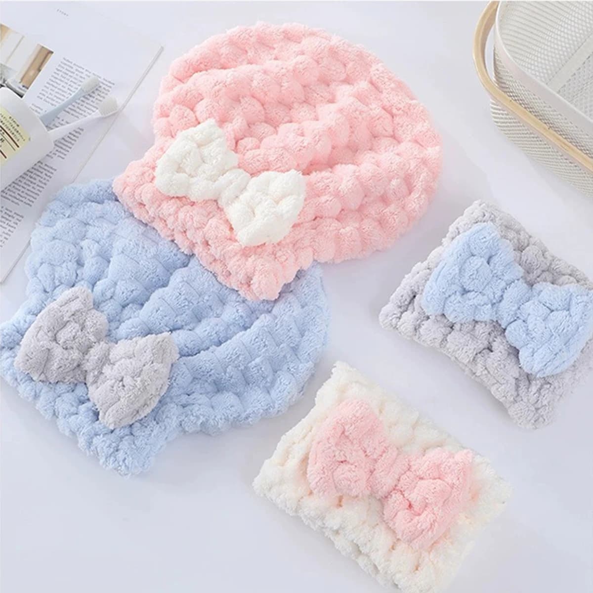 Coral Fleece Hair Drying Cap, Bow Thick Turban, Quick Dry Bath Hat, Super Absorbent No Drip, Women Home Convenient