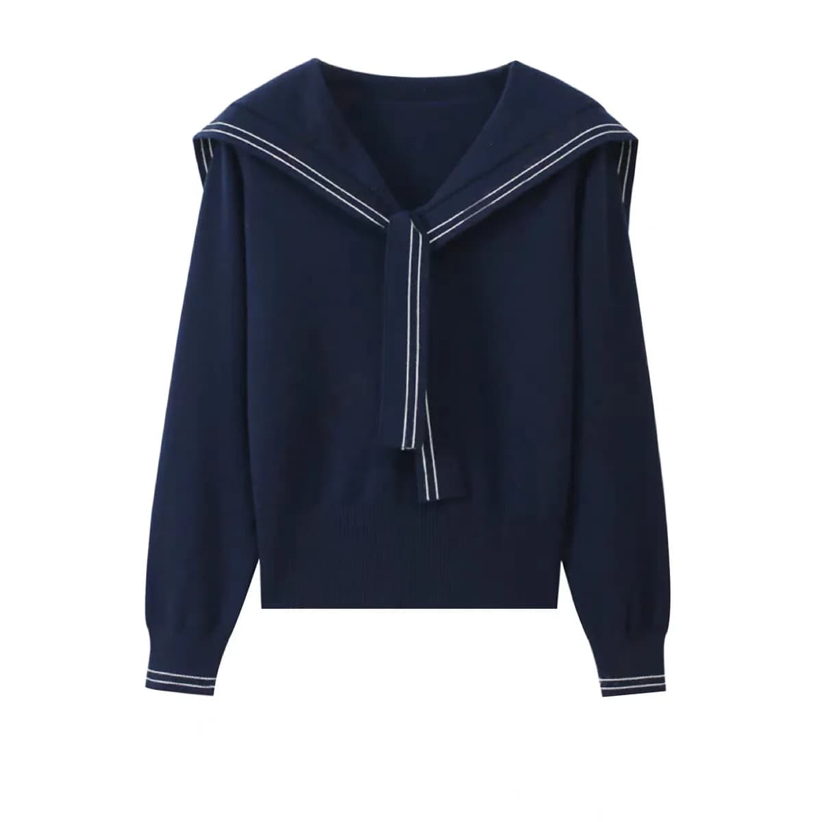 Maglione da donna coreano con colletto alla marinara stile preppy Top lavorato a maglia a righe con lacci Primavera Autunno Moda casual Dolce pullover Top