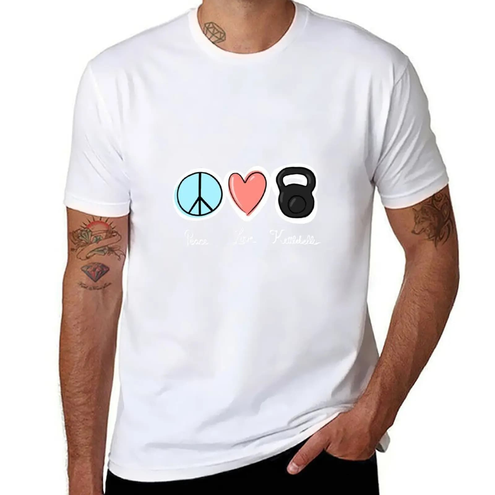 T-shirt Peace Love Kettlebells men's graphic t-shirt 100% cotton T-shirt