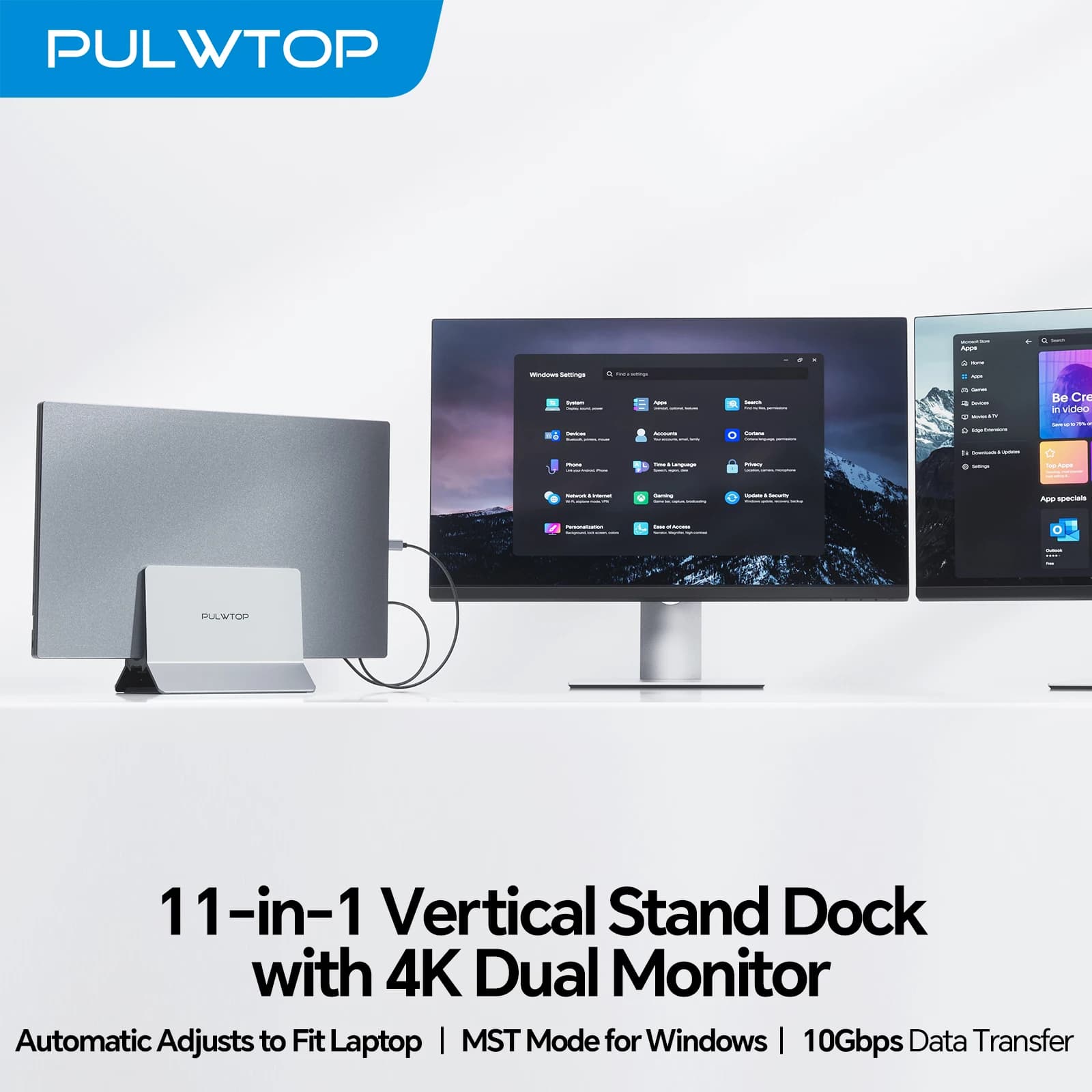 PULWTOP Double Monitor USB C Laptop Docking Station with 2 HDMI 4K, USB A 2.0, Ethernet, C Type Laptop docking station support