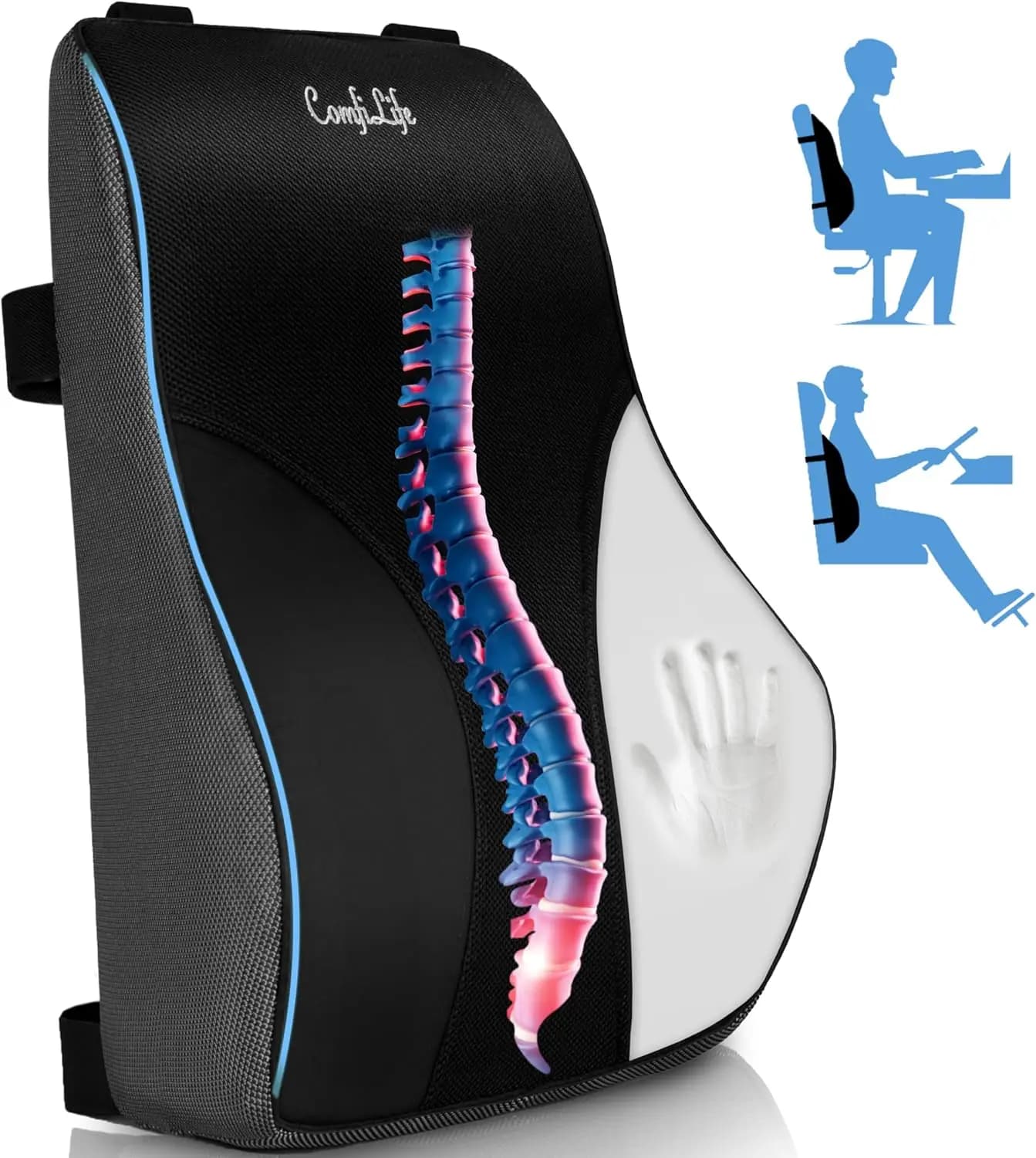 Cuscino Lombare in Memory Foam Premium per Sedie da Ufficio e Auto - Cinghie Regolabili, Rivestimento Traspirante, Sollievo dal Dolore alla Schiena