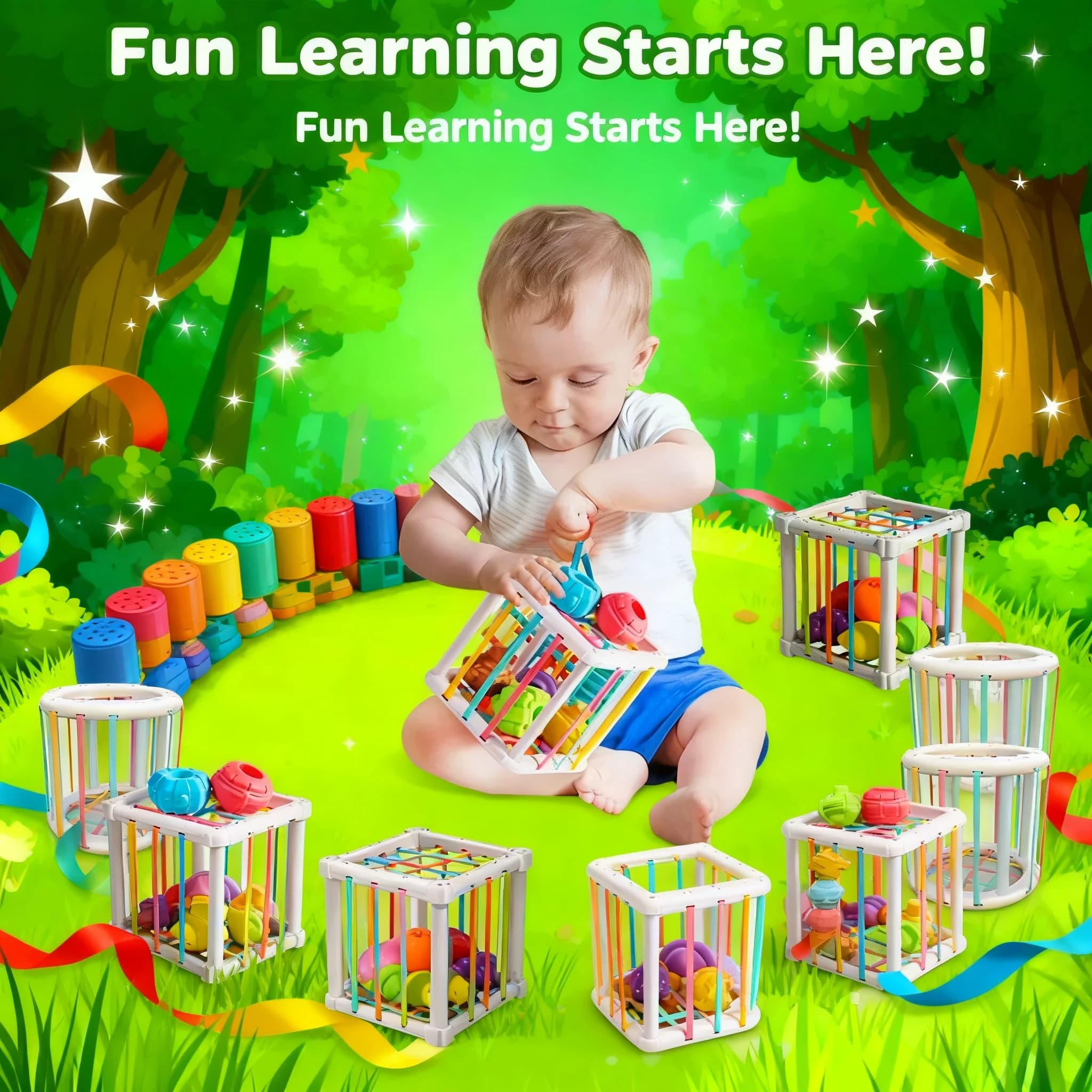 Cubo Montessori Arcobaleno Colorato per l'Ordinamento delle Forme, Blocchi per Neonati, Gioco Educativo per l'Apprendimento Cognitivo e la Formazione della Presa
