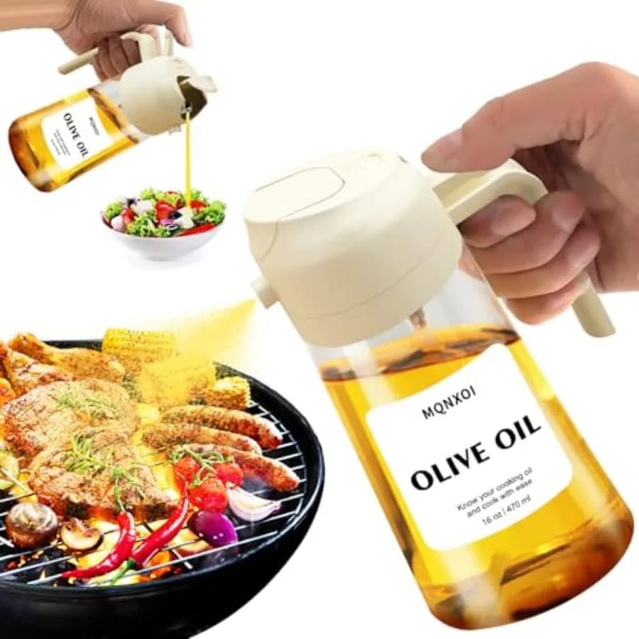2 in 1 Glass Oil Sprayer and Dispenser, 16oz/470ml Olive Cooking, Air Fryer, and Salad, for Kitchen Gadgets and Air Fryer Acces