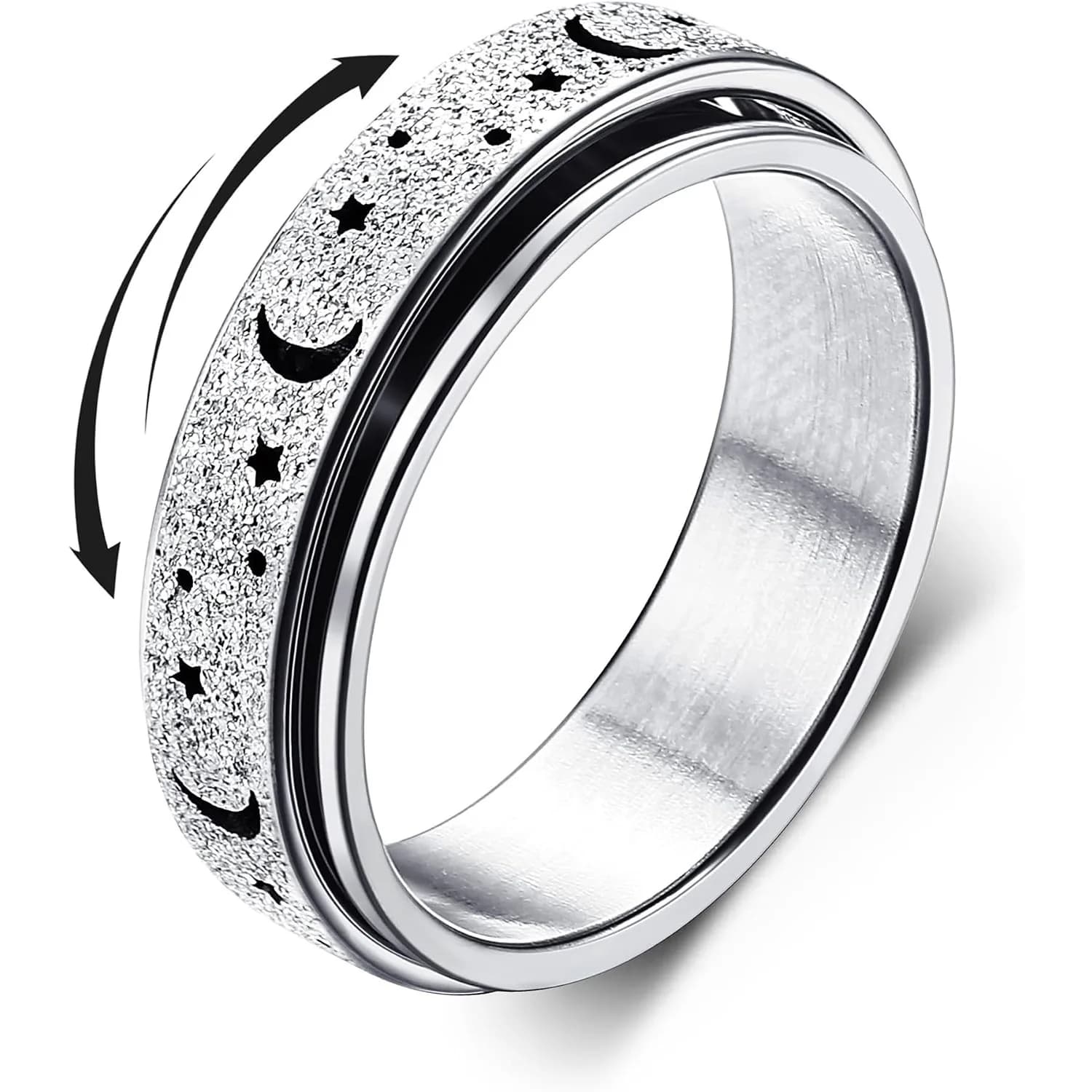 Bobisty Anxiety Spinner Rings for Stress Relief Fidget Band Rings for Women Men Stainless Steel Roller Moon Star Rings Jewelry