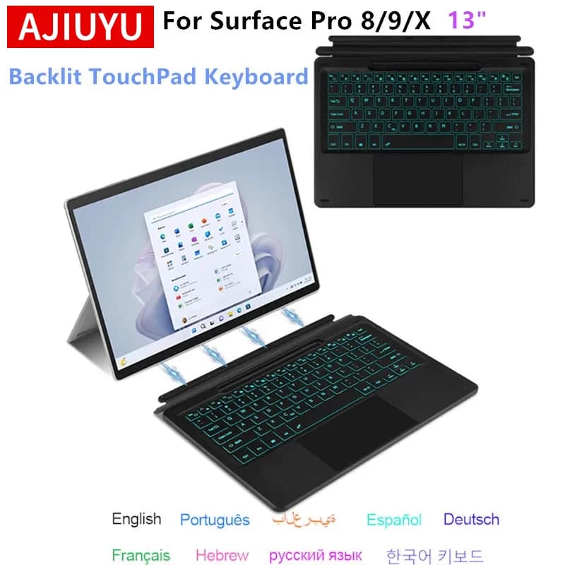 Tastiera retroilluminata per Microsoft Surface Pro 8 9 X Pro8 pro9 Pro x Tablet da 13 pollici, tastiera touch in spagnolo, portoghese, arabo, francese