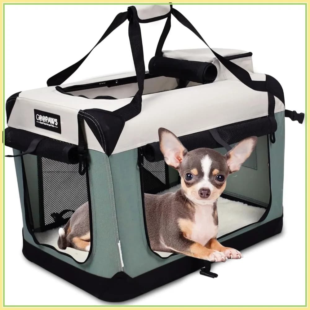 Trasportino Morbido per Cani da Viaggio, Pieghevole a 3 Porte con Tappetino in Pile, per Uso Interno ed Esterno (Piccolo, Verde Scuro)