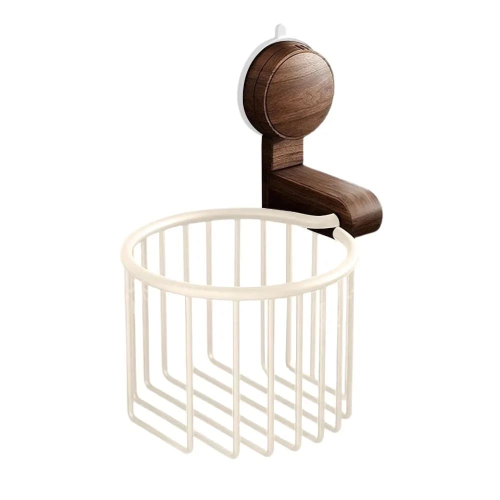 Suction Cup Toilet Paper Holder Walnut Wood Non Perforated Bathroom Paper Holder No Drill Waterproof Bathroom Storage Rack