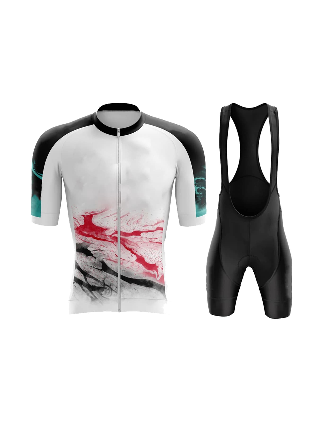 Men‘s Cycling Bib Shorts Set Short Sleeve Shorts, Crewneck Full Zip Breathable Quick Dry Lightweight Bike Suit