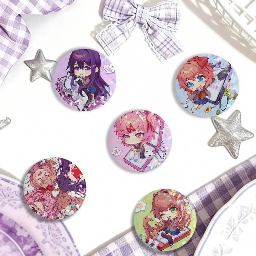 Badge Laser D-doki Doki L-literature C-club, Accessori per Vestiti, Zaini, Cappelli, Regali per Bambini, Amici, Fan, Oggetti da Collezione