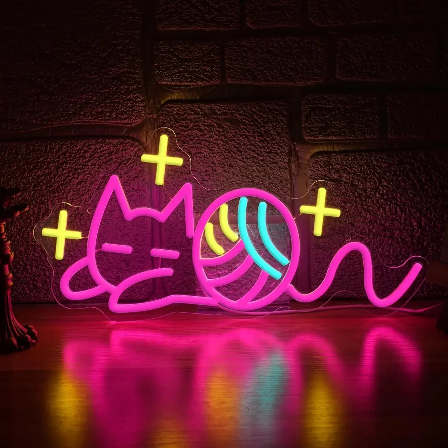 Insegna al Neon LED a Forma di Gatto Kawaii con Palla, Rosa, Dimmerabile, per Sala Giochi, Camera da Letto, Decorazione Murale, Lampada Sospesa, Regalo per Gamer