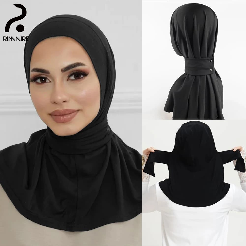 RIMAIRE Designer Instant Jersey Hijab Undercap Hijab per donna Donna musulmana Berretto Hijab Copertura completa Chiusura a scatto Sciarpa avvolgente per la testa