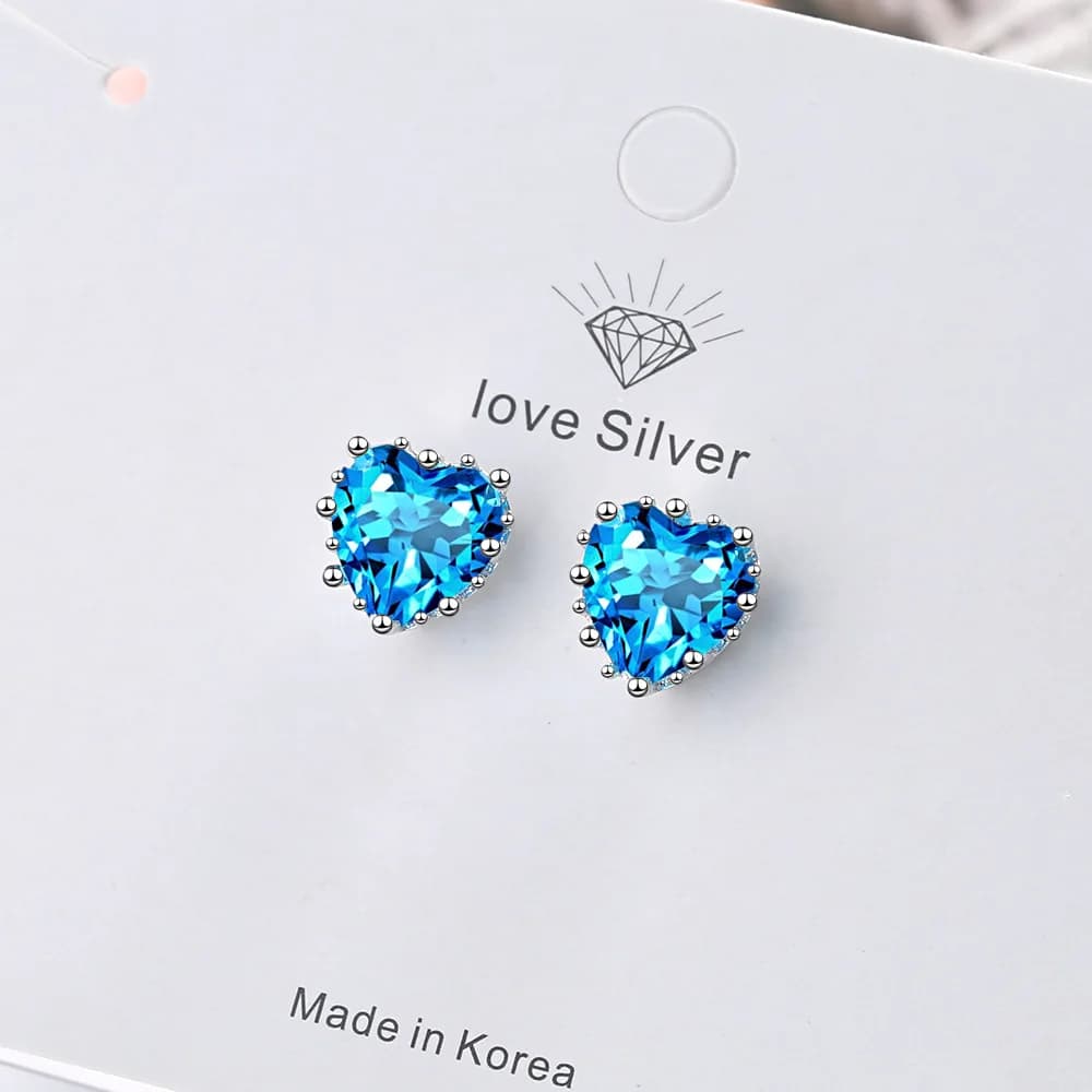 Orecchini a forma di cuore in argento sterling 925 con zirconi blu per le donne, gioielli di design di lusso, regalo femminile, gioielli GaaBou