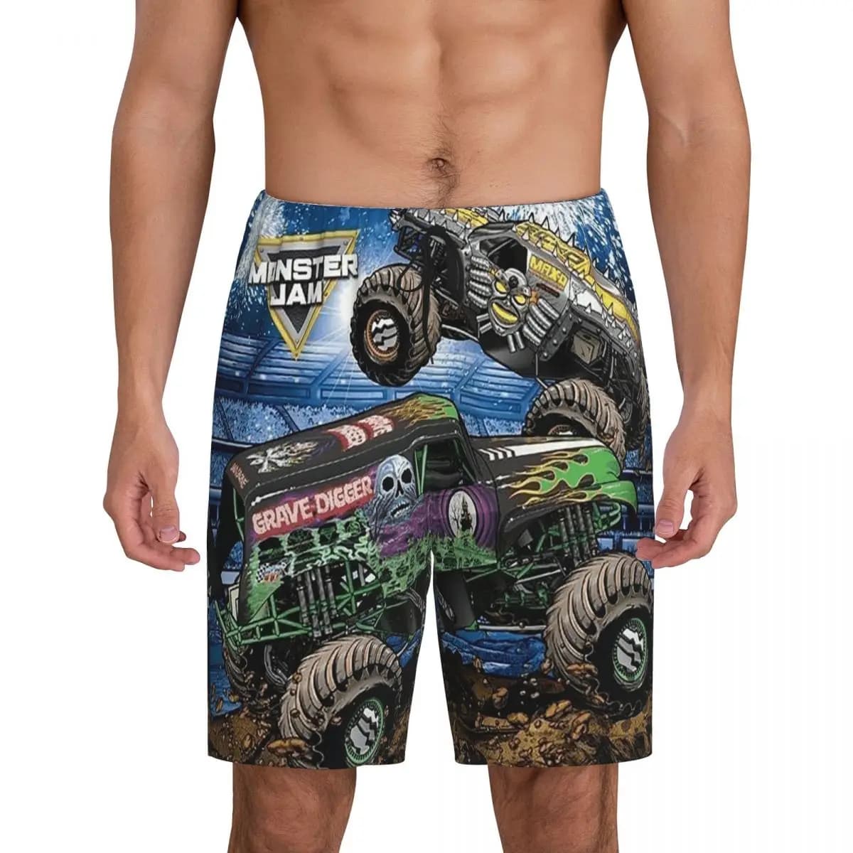 Pantaloncini da Pigiama Corti Personalizzati con Motivo Monster Jam per Uomo, Abbigliamento da Notte, Pantaloncini Comodi per Dormire