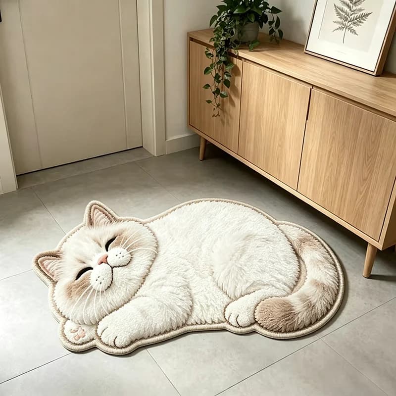 VIKAMA Sleeping Ragdoll Cat Shaped Area Rug Soft Plush Fluffy Floor Mat Non-Slip Cat Carpet for Living Room Bedroom Home Decor