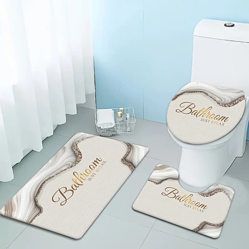 Set Tappetini da Bagno in Marmo con Scritta Dorata 'Just Relax', Morbidi, Assorbenti, Antiscivolo, Decorazione Lussuosa per il Bagno, Tappeto in Microfibra per Doccia
