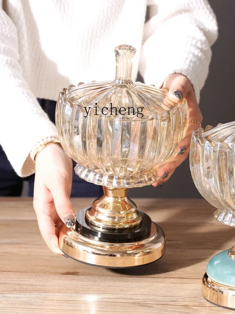 BJ-21 Light Luxury Crystal Glass Ceramic Candy and Dried Fruit Storage Jar with Lid American Style Decorative Ornament