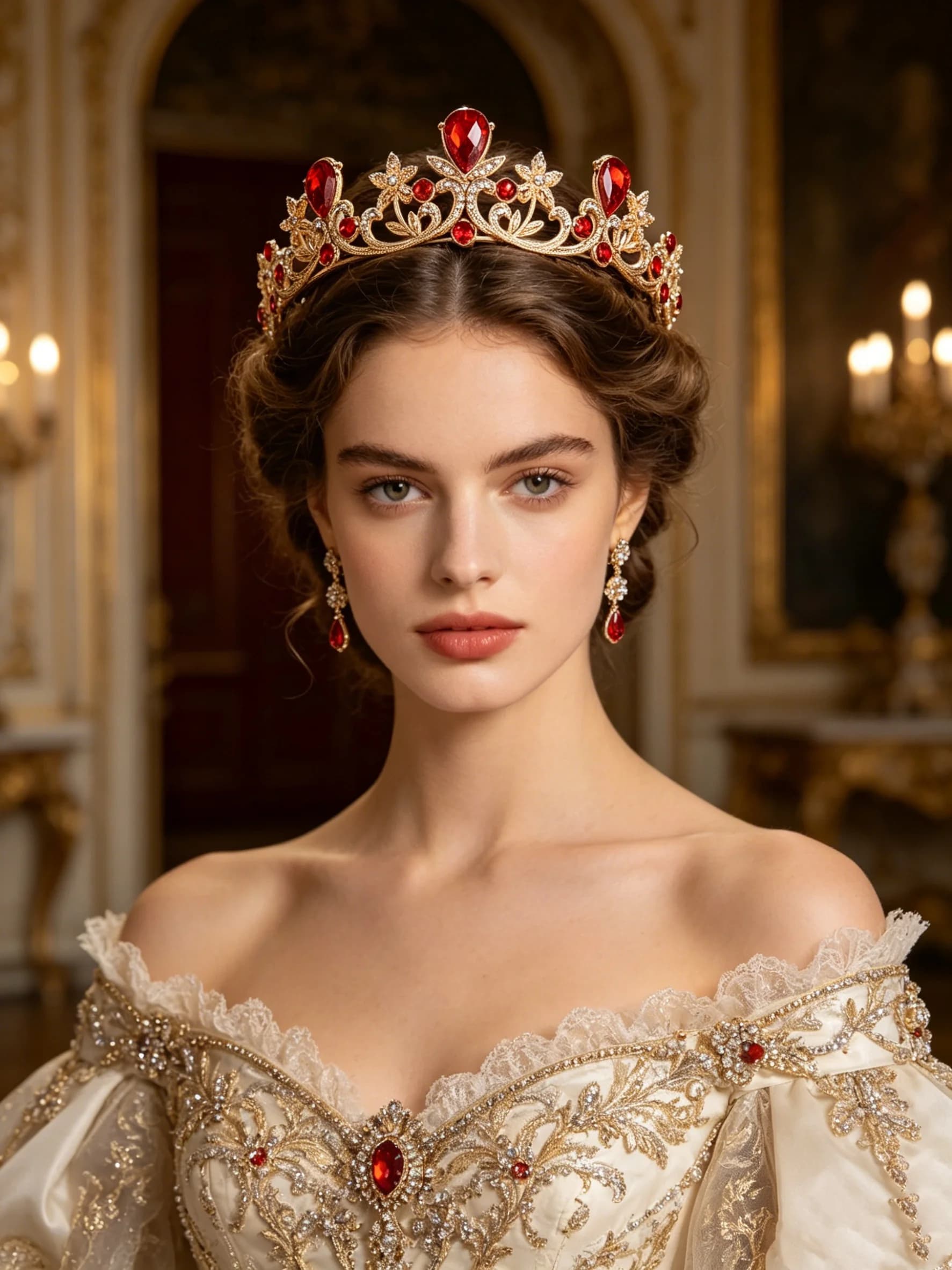 Corona in Oro Rosa con Diamanti Rossi per Damigelle, Stile Lussuoso, Fascia per Capelli con Cristalli Rossi Abito da Sposa, Abbigliamento Formale