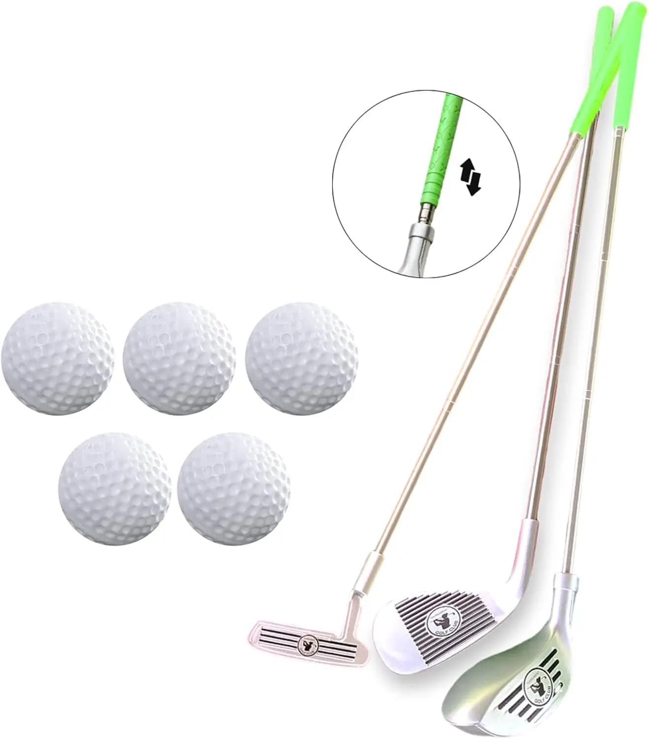 Set di accessori da golf telescopici 2 in 1 a 3 barre da 26 pollici (66 cm), 5 palline da allenamento bianche, intrattenimento per bambini di 3-8 anni 777-529
