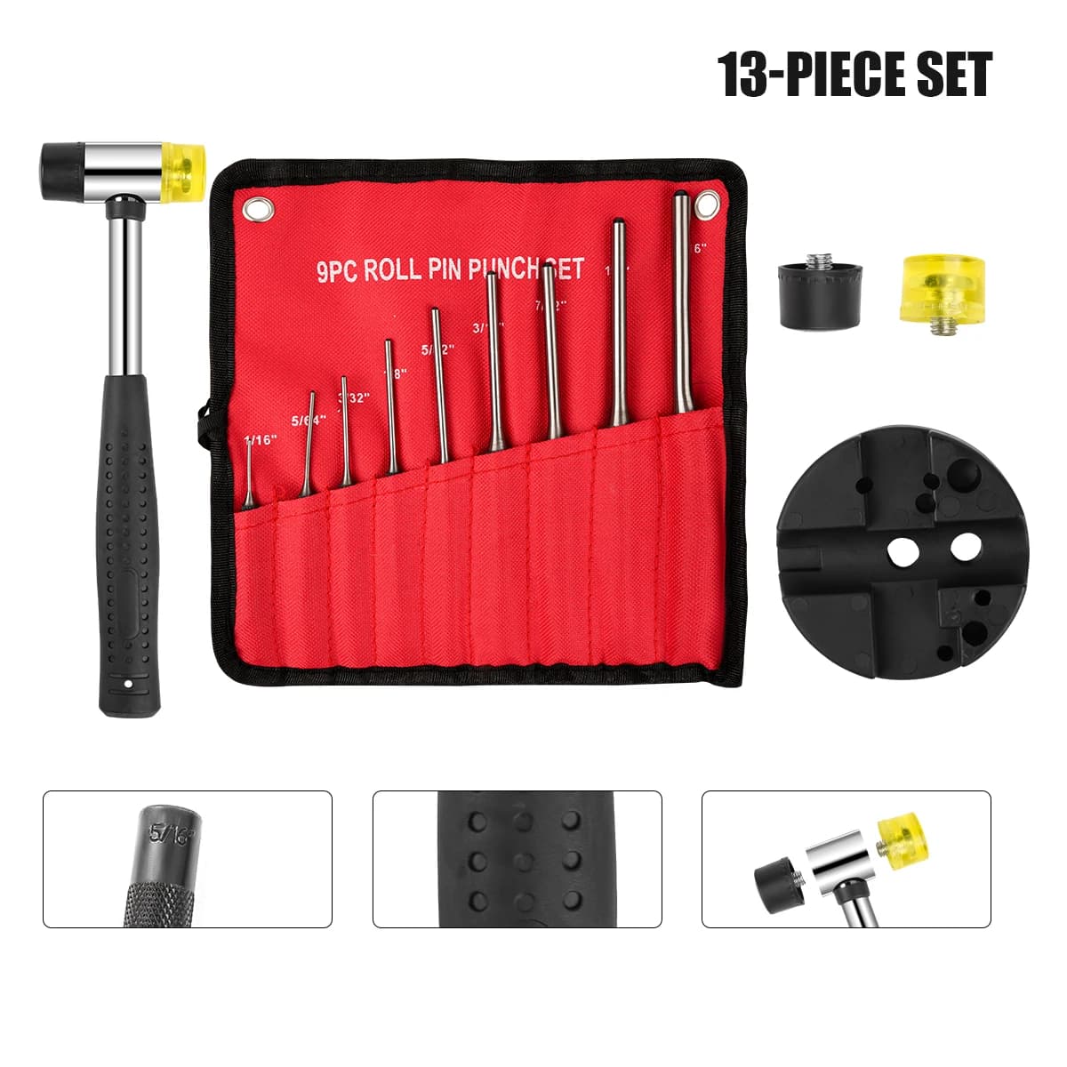 Set di strumenti per punzonatura con perno a rotolo, per riporre piccoli punzonatura, strumenti lunghi, rimozione di blocchi da banco di riparazione, set di punzonatrici con perno a rotolo, martello metrico