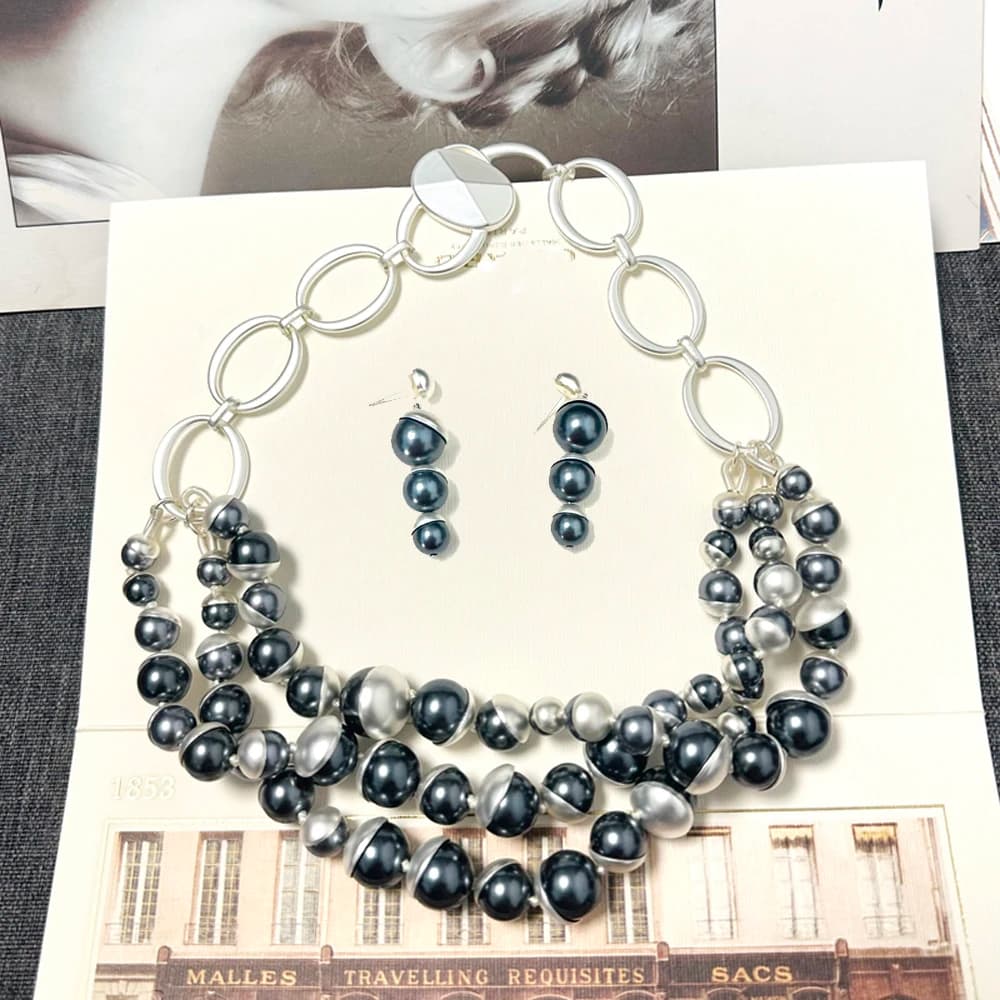 Set di Gioielli AAA con Collana e Orecchini a Catena con Perle Champagne, Accessori per Gioielli