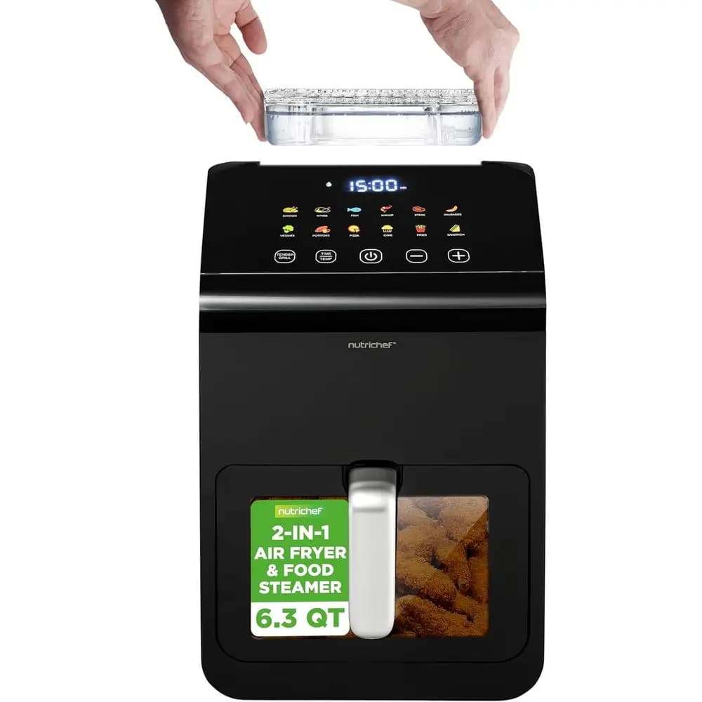 6.3 Liters Electric Air Fryer with 12 Preset Functions, Digital Display and Transparent Window for Optimal Cooking