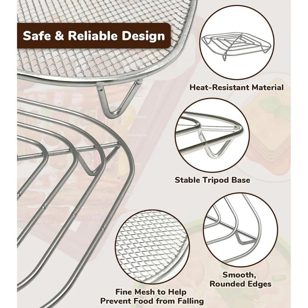 ABWM-Replacement Accessories- For Ninja Crispi FN100/FN101/AS101 Air Fryer Crisper Tray And Rack Set(3Pcs), Stainless Steel