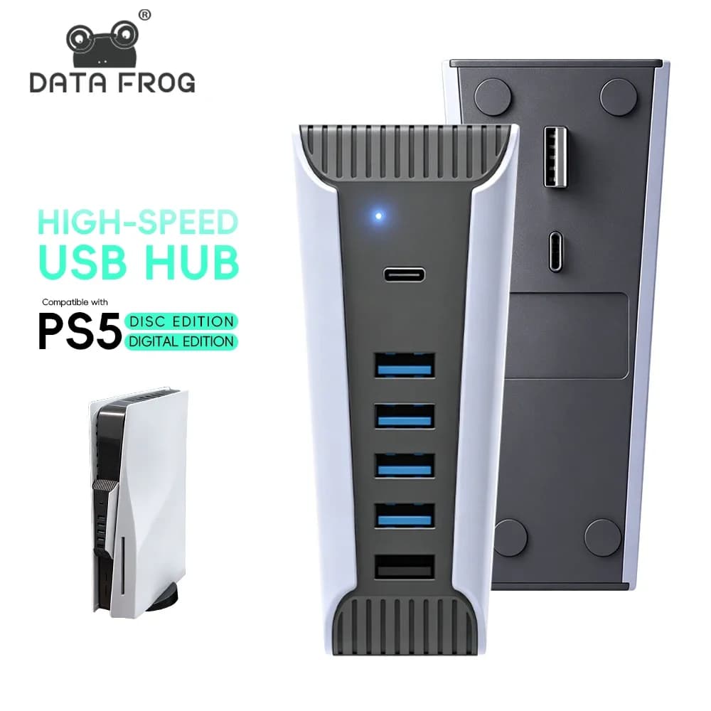 DATA FROG Hub USB 6 IN 1 per console PS5, porta frontale USB 3.0, splitter Type-C, accessorio da gioco