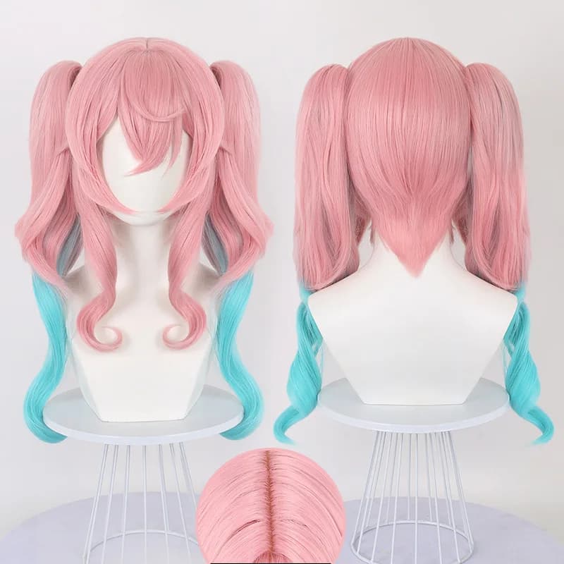 Parrucca Sintetica Cosplay con Doppia Coda di Cavallo, Effetto Scalp Top, Sfumata a Strati, con Clip, Stile Anime, Capelli Carini per Feste