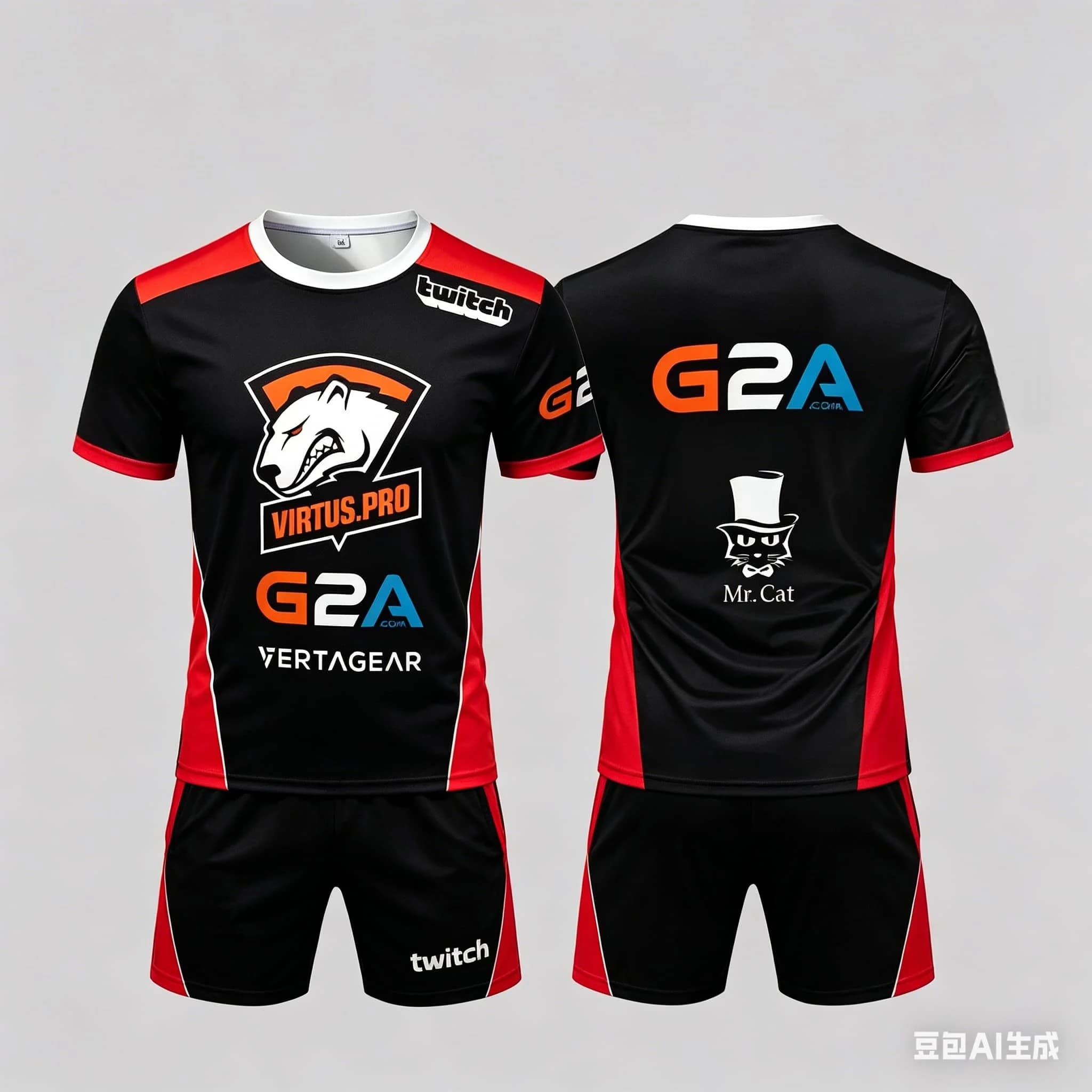 Uniformi Virtus.Pro Esports Club, Set Estivo Traspirante per Uomo, T-Shirt Sportiva Casual con Collo Tondo