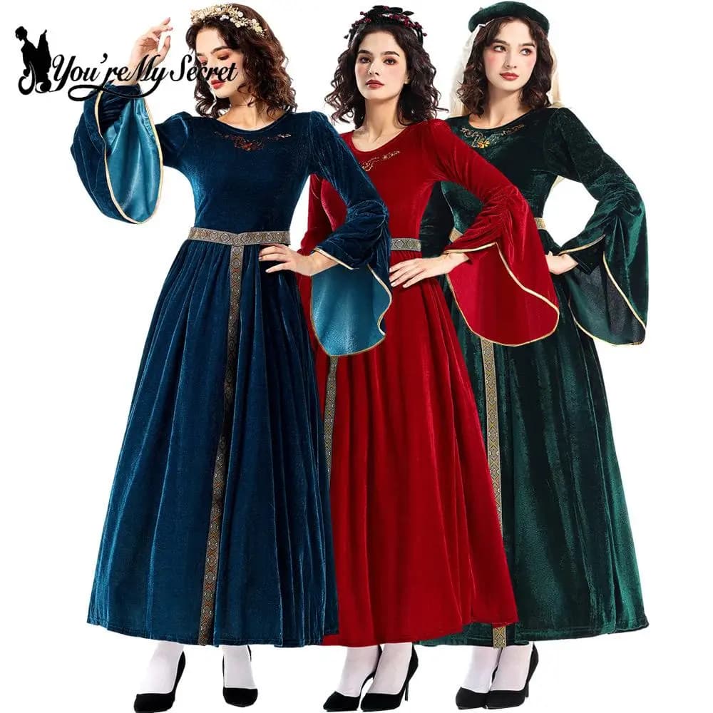 [You're My Secret] Women's Medieval Costume for Halloween, Princess Dress with Sleeves in Bell for Mask Ball, Cosplay and Theater Shows