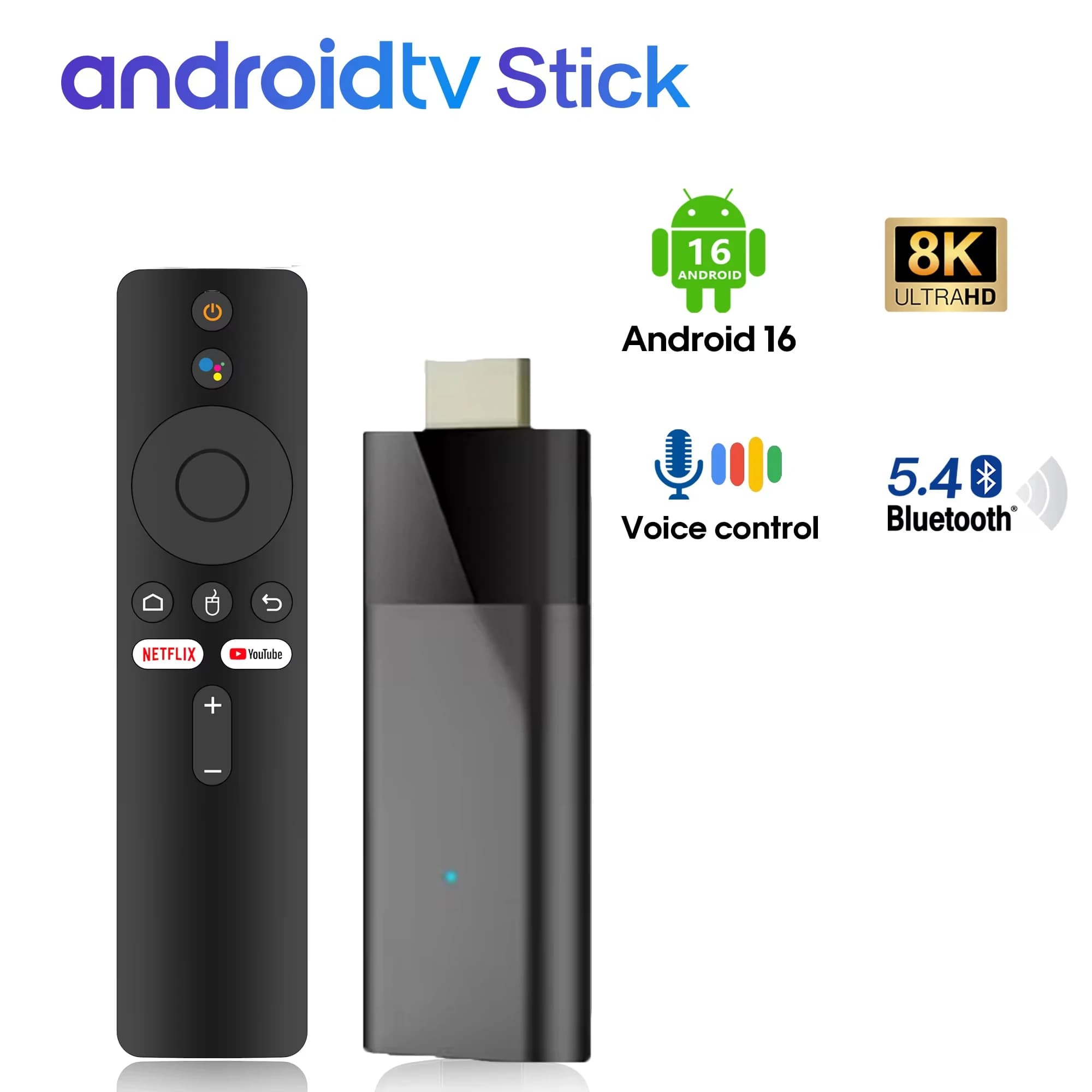 Q12 Allwinner H313 Android 16 Smart TV Stick 8K HD 4K BT5.4 5G WiFi Multimedia player in Streaming with Google Play, Youtube and Voice Remote Control