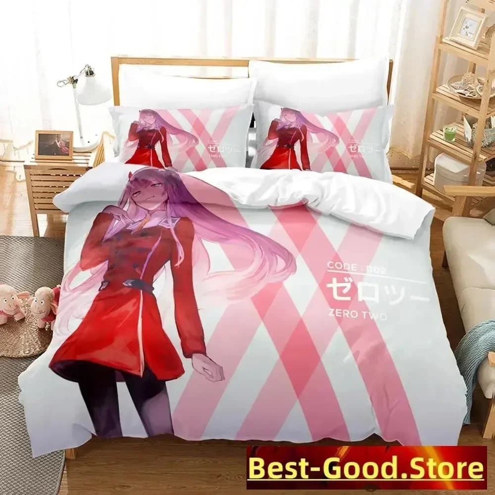 Set di biancheria da letto Kawaii Darling In The Franxx, set di lenzuola singole, matrimoniali, queen size, king size, per adulti e bambini, set copripiumino per camera da letto, anime
