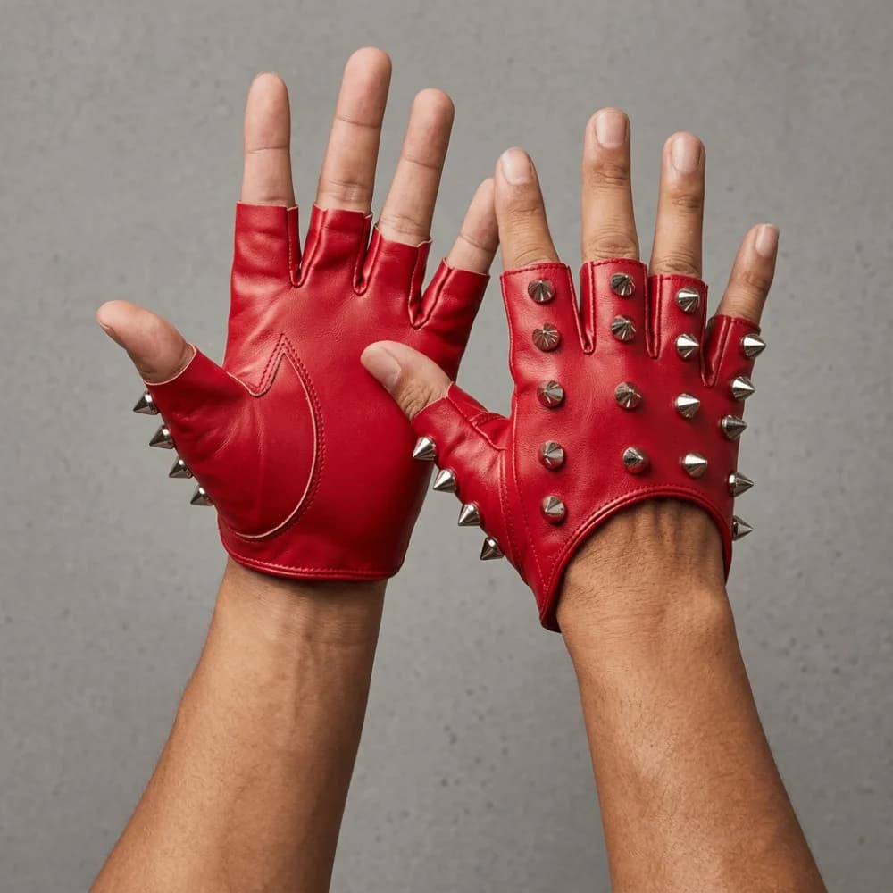 Lolita Fingerless Rivet Gloves PU Leather Hip Pop Half-palm Gloves Y2K Gothic Patent Leather Gloves Girls