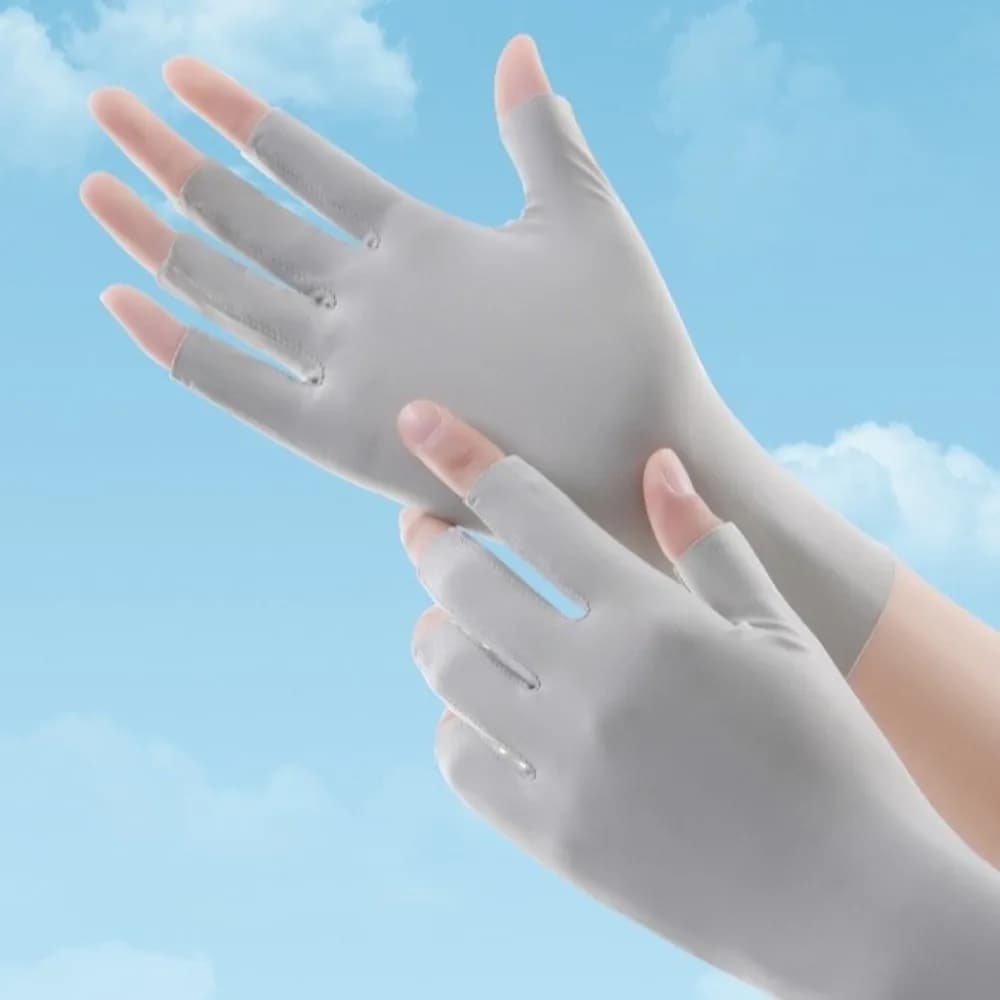 Breathable Solid Color Sun Protection Gloves Anti-skid Anti-Uv Women Fingerless Gloves Ice Silk Thin Half-Finger Mitten Women
