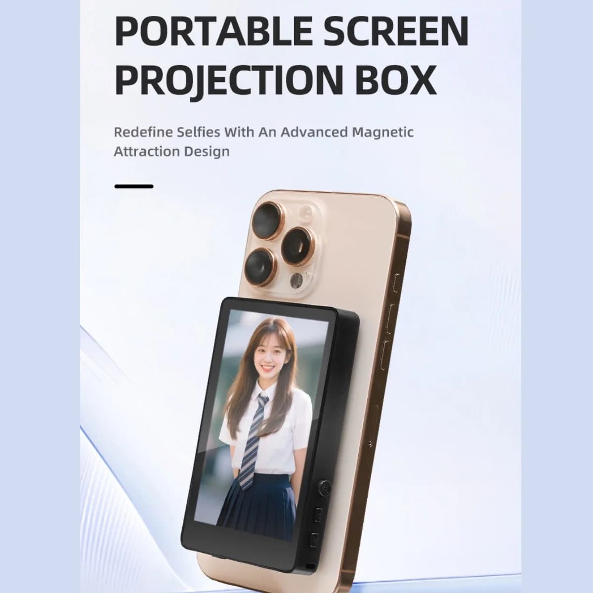 Monitor Wireless per Selfie, Proiettore Magnetico per Smartphone, Compatibile con iOS e Android, per iPhone, Vlog, Streaming Live, Registrazione Video, Bluetooth