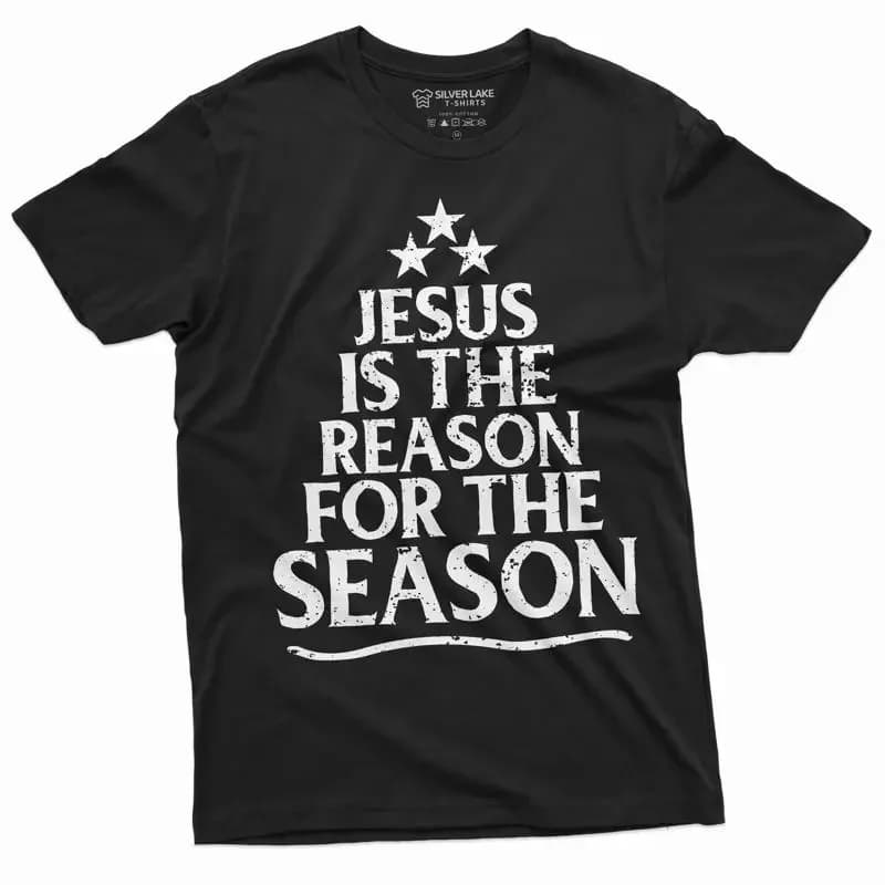 Men's Jesus is the reason for season T shirt Christmas Church bible tee
