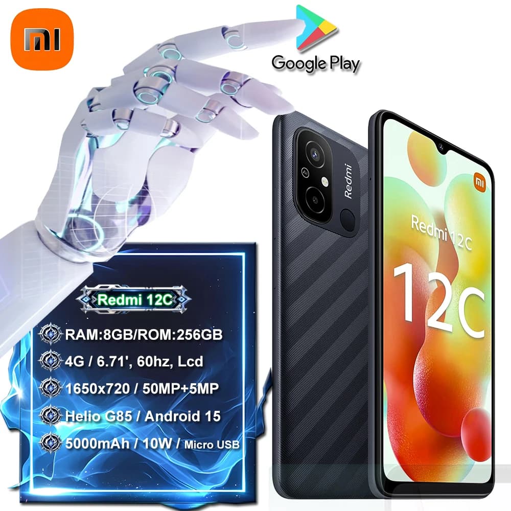 [Specifiche UE/USA/Regno Unito] Smartphone Xiaomi Redmi 12C originale, cellulare 4G con supporto per impronte digitali posteriori/riconoscimento facciale