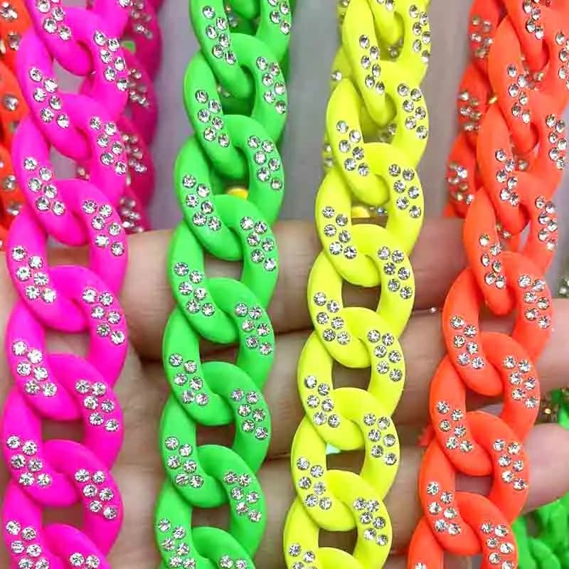 Acrylic Hand Paint Candy Colors Twisted Assembled Parts Beads With Diamond For Women Frosted Necklace Jewelry Accessorie Finding